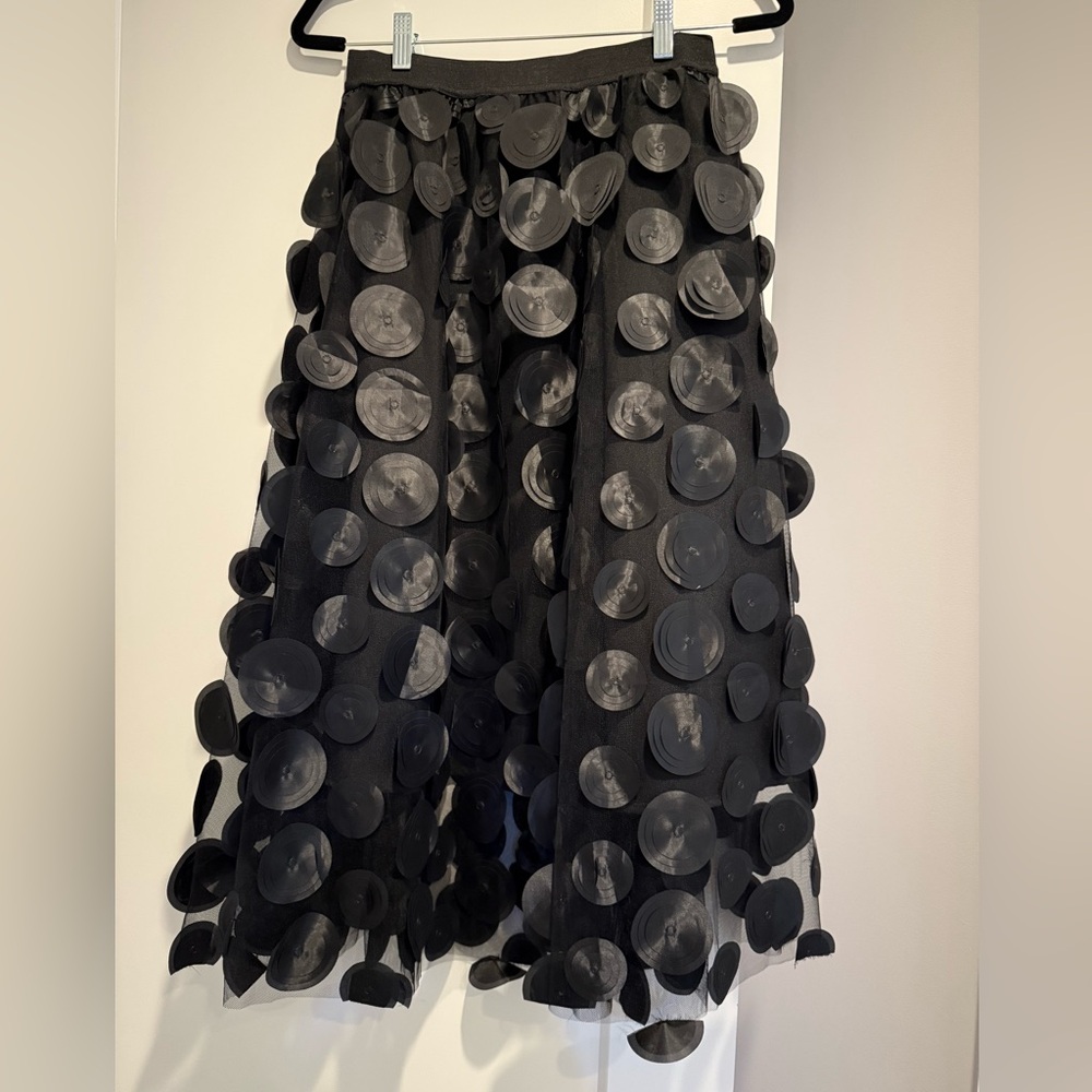 Kate Hewko Black Tulle Skirt with Circle Appliqué - Size L - NWT